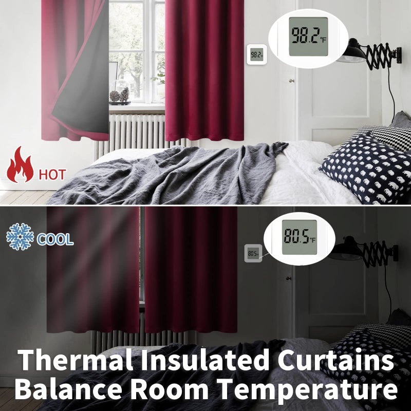 BGment Thermal Insulated 100% Blackout Curtains for Bedroom with Black Liner, Double Layer Full Room Darkening Noise Reducing Grommet Curtain (42 x 63 Inch, Burgundy Red, 2 Panels) - Image 4